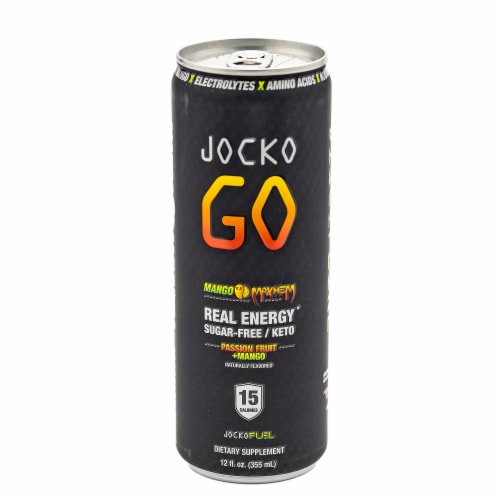 Jocko Fuel GO Mango Mayhem Passion Fruit Mango Energy Drink Perspective: front