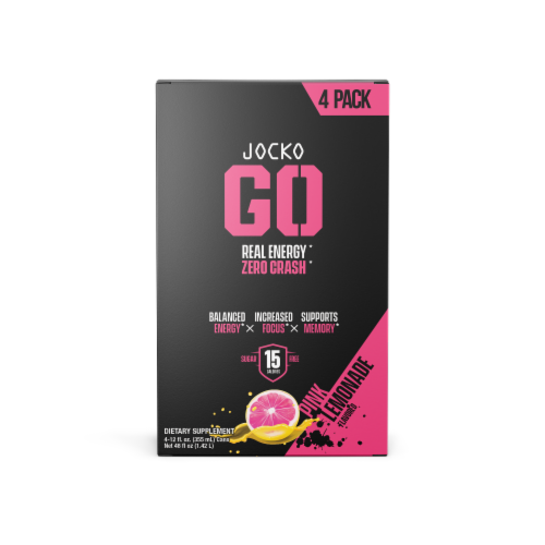 Jocko GO Pink Lemonade Energy Drink Cans Perspective: front