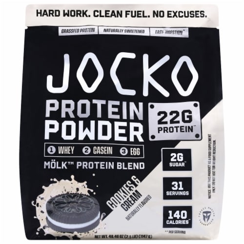 Jocko Molk Protein Powder - Cookies and Cream Perspective: front