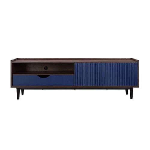 Manhattan Comfort Duane 59.25 Modern Ribbed TV Stand in Dark Brown and Navy Blue Manhattan Comfort Duane 59.25 Modern Ribbed TV Stand in Dark Brown and Navy Blue