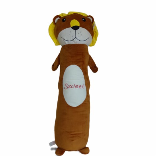 Lion Plush Pillow | Velvet Bolster Stuffed Lion Sleep Pillow | 43 Inches Perspective: front