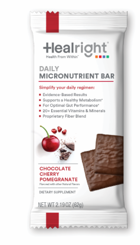 Healright Chocolate Cherry Pomegranate Micronutrient Bar Perspective: front