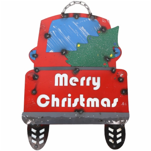 Merry Christmas Metal Hanging Decoration Holiday Indoor/Outdoor 16  Wall Art Perspective: front