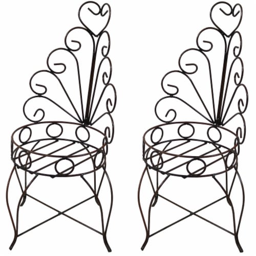 Sunnydaze Steel Sweetheart Back Chair Planter Stand - 25.25 in - Set of 2 Perspective: front