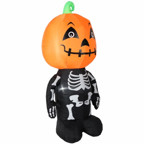 Sunnydaze Pumpkin Head Skeleton Halloween Inflatable Yard Decoration - 4 ft Perspective: front
