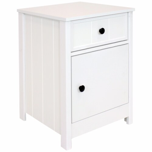 Sunnydaze Beadboard Side Table with Drawer and White 23