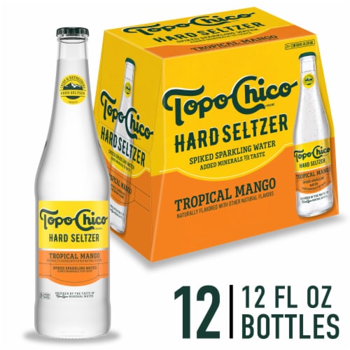 Topo Chico Hard Seltzer Tropical MangoMalt Based Perspective: front