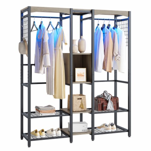 Bestier Metal Freestand Wardrobe w Wood Shelves Color Changing