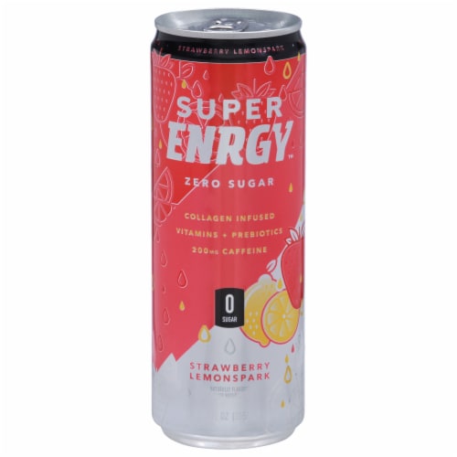 Super Enrgy™ Strawberry Lemon Spark Energy Drink Can Perspective: front