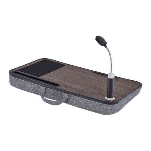 Teamson Home Trapezi Lap Desk with LED Light, Mouse Pad and Slot, Brown/Gray Perspective: front