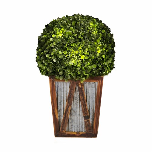 Teamson Home Rounded Artificial Topiary Shrub Pre-Lit Solar Powered LED Lights Perspective: front