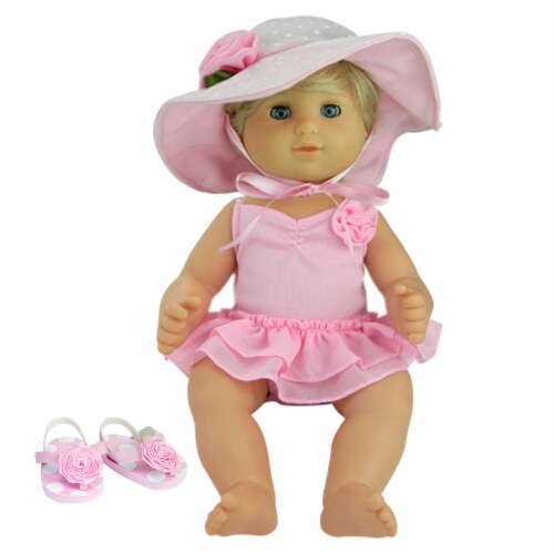 Sophia s Bathing Suit Sun Hat Flip Flops for 15 Dolls Pink 1