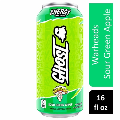Ghost® Zero Sugar Warheads® Sour Green Apple Energy Drink Can Perspective: front