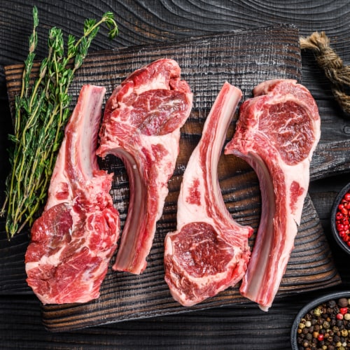 FeedingU Kosher Baby Lollipop Lamb Chops, 8 Chops, 2x 4-Packs, 0.75-1.25 lbs per 4-Pack. Perspective: front
