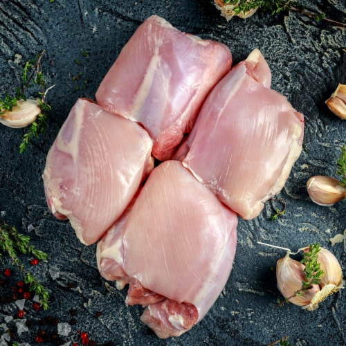 Kosher Boneless Skinless Chicken Leg/Thigh Fillets, 2x Packs, 2 lbs per Pack Perspective: front