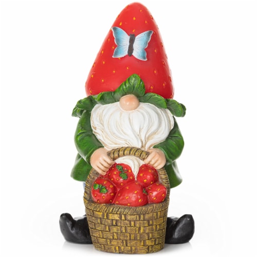 VP Home Strawberry Gnome Solar Powered LED Outdoor Decor Garden Light Perspective: front