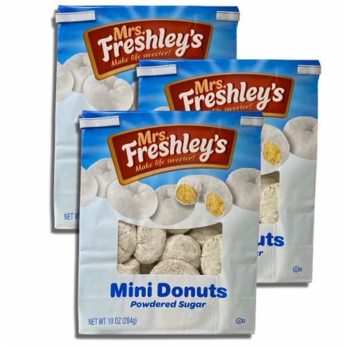Powdered Sugar Mini Donuts by Mrs. Freshley's Bundled by Tribeca Curations | 10 Oz Bag | Valu Perspective: front