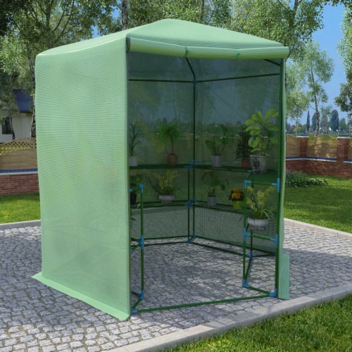 vidaXL Greenhouse with Shelves Steel 89.4 x87.8 Perspective: front