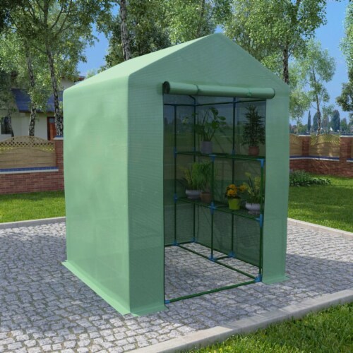 vidaXL Greenhouse with Shelves Steel 56.3 x56.3 x76.8 Perspective: front