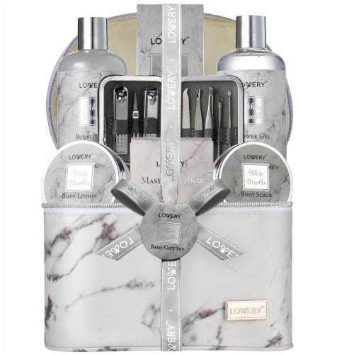 Premium 25Pc Massage Kit, White Marble Beauty And Self Care Spa Set With Stones Perspective: front