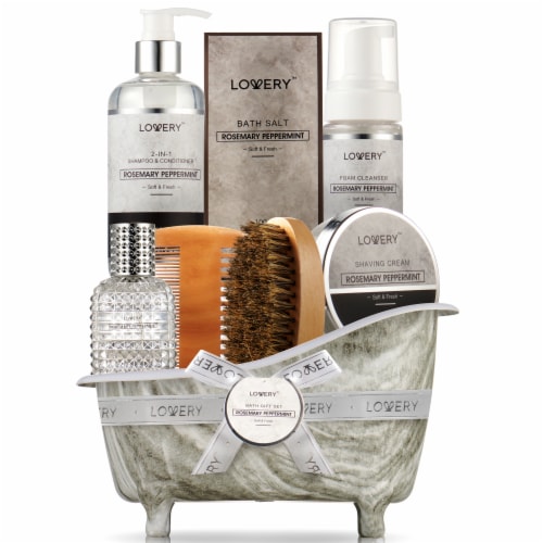 Premium Bath And Body Beauty Basket, Rosemary Peppermint Home Spa Set Perspective: front