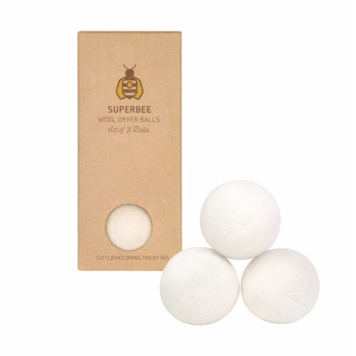 Wool Dryer Balls, Box of 3 Reusable Unbleached Laundry Balls Perspective: front