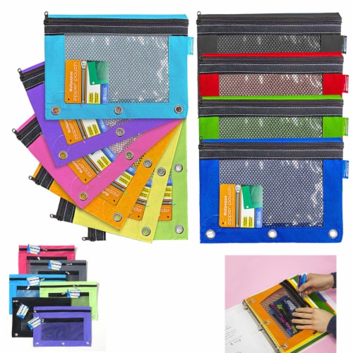 SdeFe Zippered Binder Fabric Pencil Pouch 3 Rings with Clear Window for  Schoo