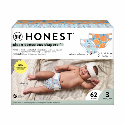 Honest® Clean Consious Diapers™ Giggly Boo Size 3 16-28 lbs Perspective: front