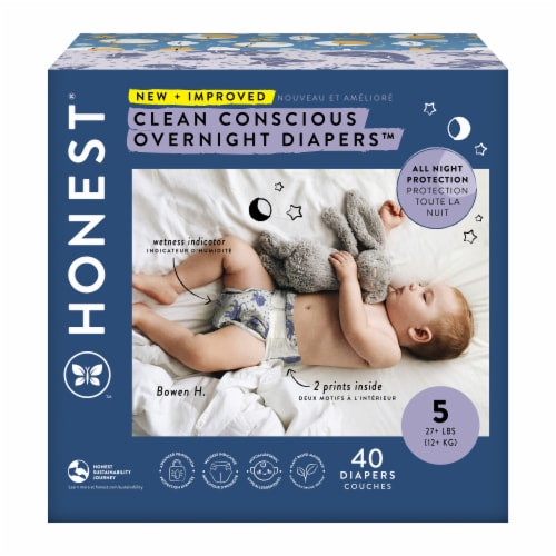 Honest® Cozy Cloud & Star Signs Clean Concious Overnight Diapers™ Size 5 (27+lbs) Perspective: front