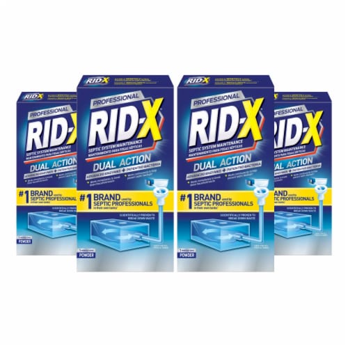 Rid-X Professional Septic System Maintenance - 1 Dose Powder - 9.8 oz (Pack of 4) Perspective: front