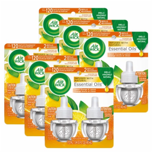 Air Wick® Plug in Scented Oil Refill Sweet Orange & Lemon Air Freshener Essential Oil Perspective: front