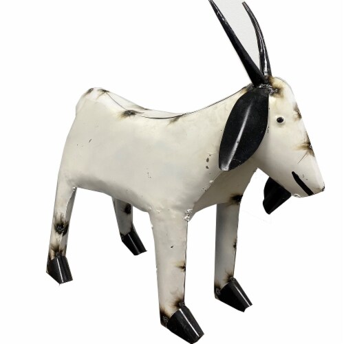 Blue Orange Pottery Metal Goat Garden Decor Perspective: front