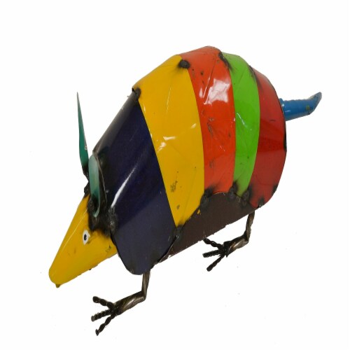 Blue Orange Pottery Metal Armadillo Garden Decor Perspective: front