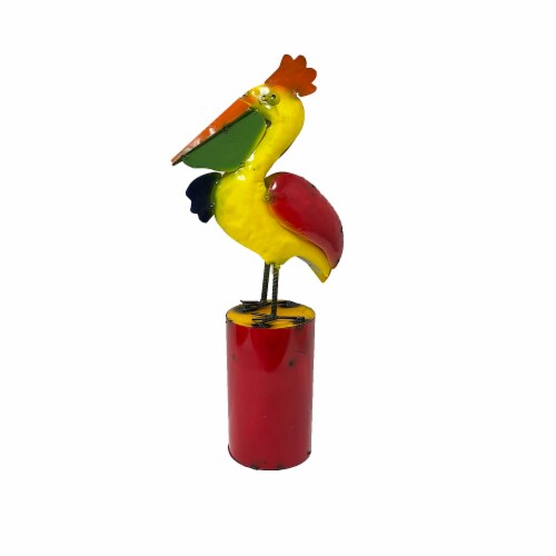 Blue Orange Pottery Metal Pelican Garden Decor Perspective: front