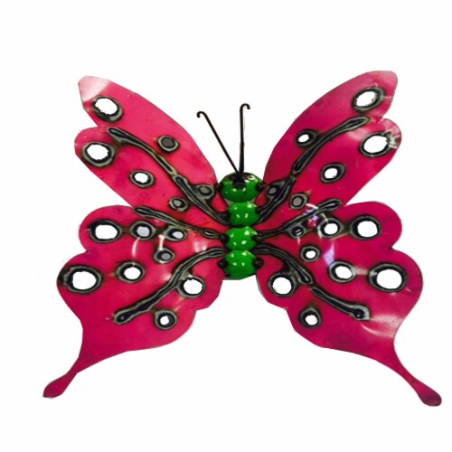Blue Orange Pottery Metal Butterfly Garden Decor Perspective: front