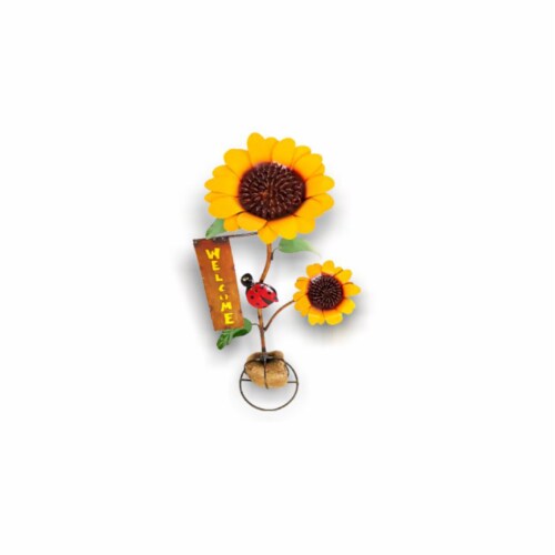 Blue Orange Pottery Welcome Sunflower Garden Decor Perspective: front