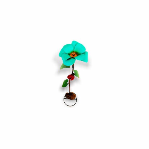Blue Orange Pottery Turquoise Flower Garden Decor Perspective: front