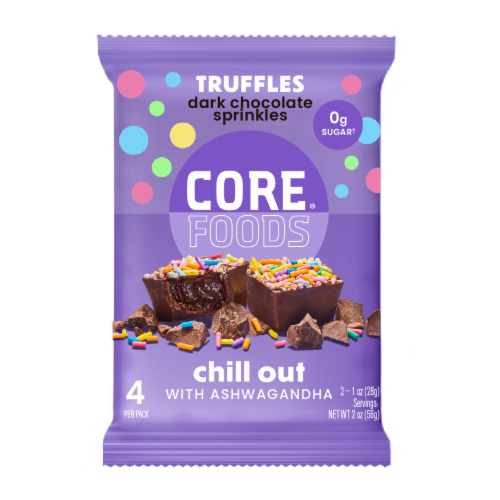 CORE Foods® Dark Chocolate & Sprinkles Truffles Perspective: front