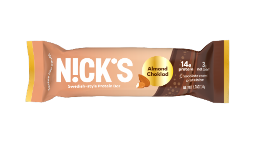 Nick's Almond Choklad Swedish-Style Protein Bar Perspective: front