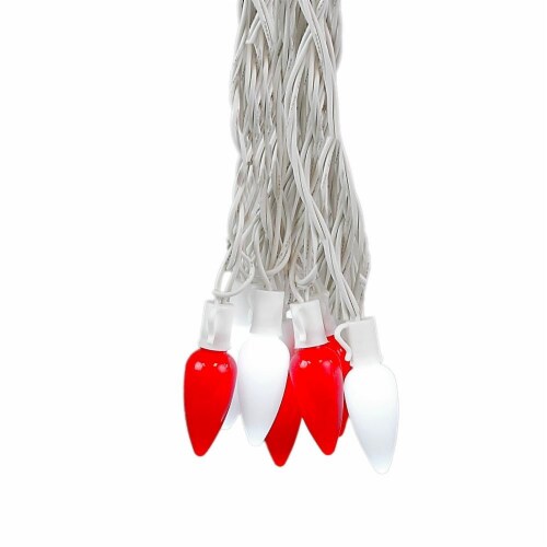 25 Foot C9 LED Ceramic Outdoor Christmas String Light Set, Red/Pure