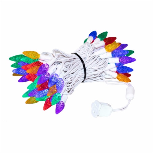 70 Light C6 LED Christmas Mini Light Set, Rainbow Colors, White Wire