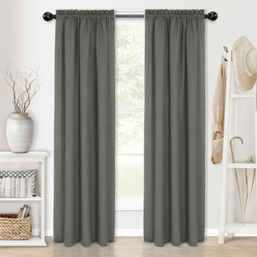 Kate Aurora 2 Piece Hamptons Semi Sheer Curtain Panels - 63 in. Long - Gray Perspective: front