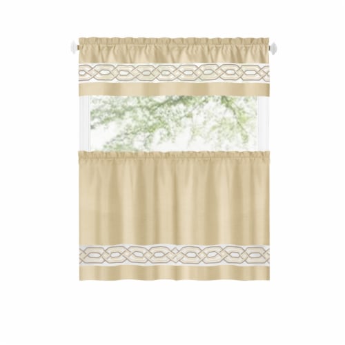 Kate Aurora Pacifico 3 Piece Kitchen Curtain Set - 24 in. Long - Tan Perspective: front