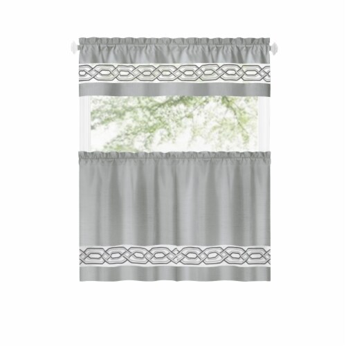 Kate Aurora Pacifico 3 Piece Kitchen Curtain Set - 24 in. Long - Silver Perspective: front