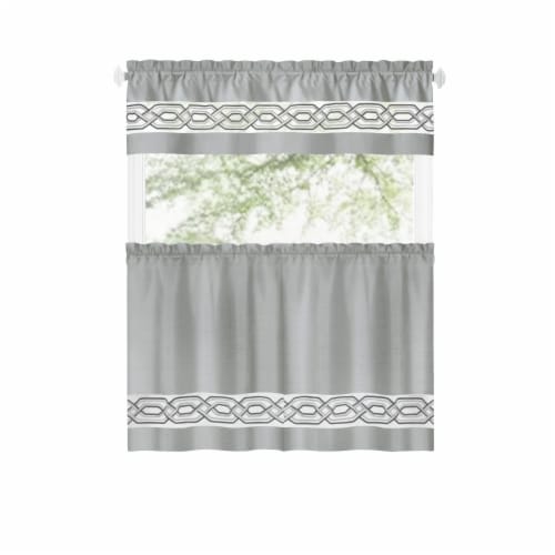 Kate Aurora Pacifico 3 Piece Kitchen Curtain Set - 36 in. Long - Silver Perspective: front