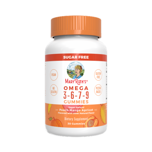 MaryRuth's® Sugar Free Omega 3-6-7-9 Peach Mango Apricot Flavored Gummies Perspective: front