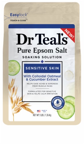 Dr Teal's® Pure Espom Salt Soaking Solution Sensitive Skin with Colloidal Oatmeal & Cucumber Extract Perspective: front