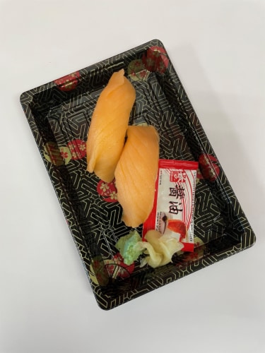 Wabisan Asian Foods Nigiri Smoked Salmon Sushi Perspective: front