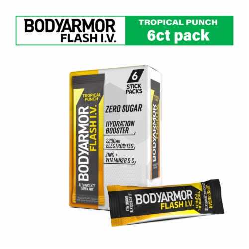 BodyArmor Flash IV Zero Sugar Electrolyte Tropical Punch Drink Mix Packets Perspective: front