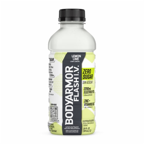 BODYARMOR® Flash I.V. Lemon Lime Zero Sugar Sports Drink Bottle Perspective: front